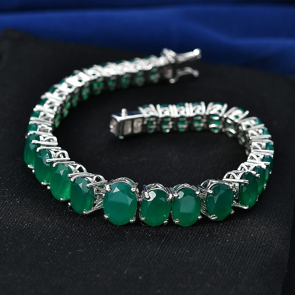 EverTrue Green Onyx 33.10 ctw Tennis Bracelet in Platinum Bond (7.25 In) image number 1