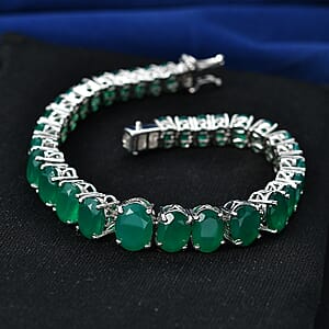 EverTrue Green Onyx 33.10 ctw Tennis Bracelet in Platinum Bond (7.25 In)