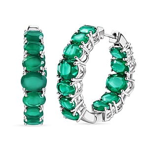 EverTrue Green Onyx 16.20 ctw Hoop Earrings in Platinum Bond