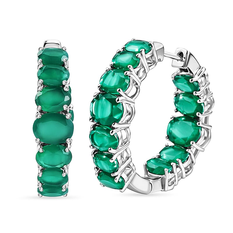 EverTrue Verde Onyx 17.50 ctw Graduated Radiance Hoop Earrings in Platinum Bond