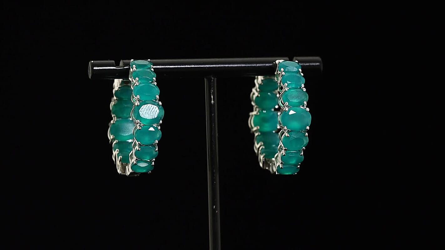EverTrue Green Onyx 17.50 ctw Graduated Radiance Hoop Earrings in Platinum Bond