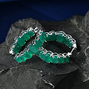 EverTrue Green Onyx 16.20 ctw Hoop Earrings in Platinum Bond