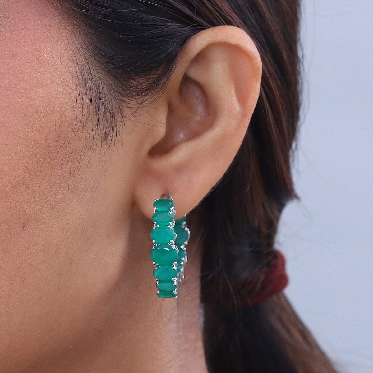 EverTrue Green Onyx 16.20 ctw Hoop Earrings in Platinum Bond image number 2