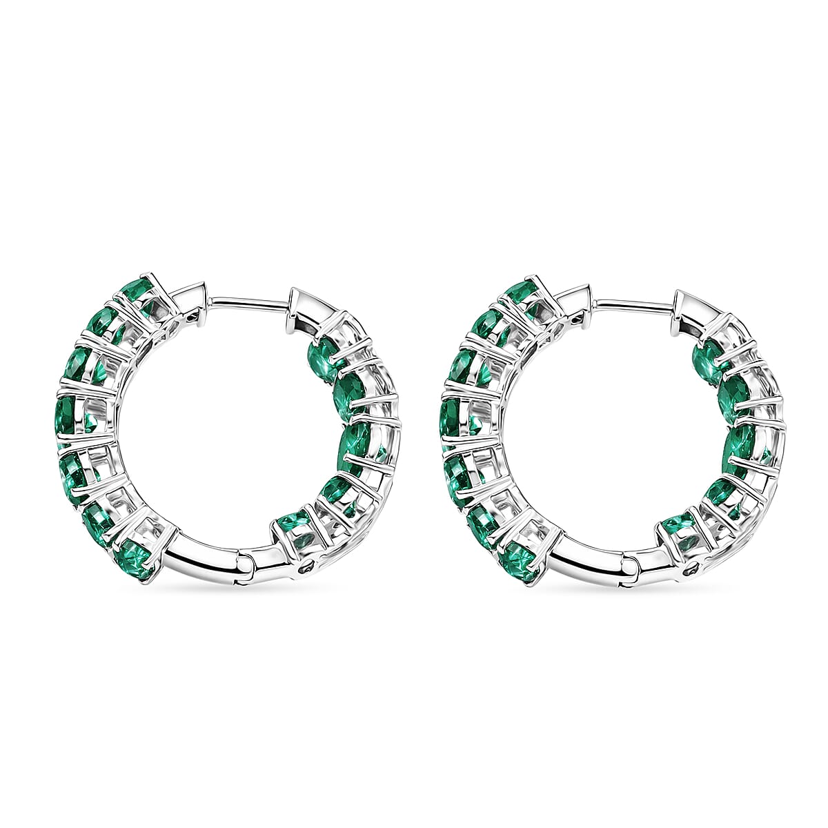EverTrue Green Onyx 16.20 ctw Hoop Earrings in Platinum Bond image number 3