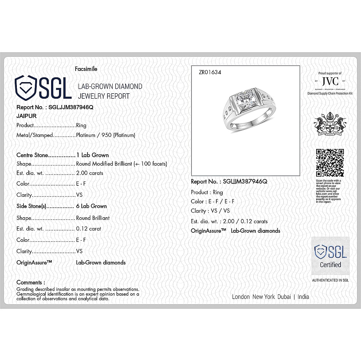 Doorbuster SGL Certified 950 Platinum Luxuriant Lab Grown Diamond (E-F, VS) Art Deco Men's Ring (Size 10.0) (10.65 g) 2.20 ctw image number 2