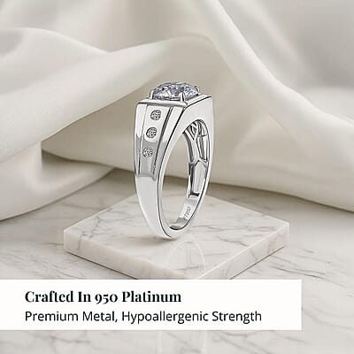 SGL Certified Luxuriant Lab Grown Diamond (E-F, VS) Art Deco Men's Ring in 950 Platinum 2.20 ctw (Size 10.0)