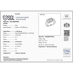 SGL Certified Luxuriant Lab Grown Diamond Art Deco Men's Ring in 950 Platinum 2.20 ctw (Size 11.0) (E-F, VS)