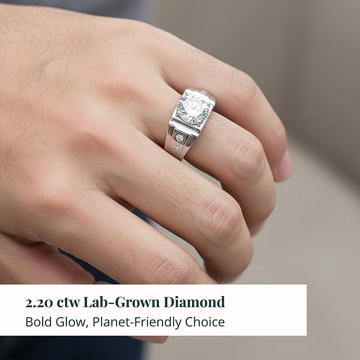 Doorbuster SGL Certified Luxuriant 100 Facet Lab Grown Diamond E-F VS 2.20 ctw Art Deco Men's Ring in 950 Platinum (Size 12.0) 10.65 Grams image number 1