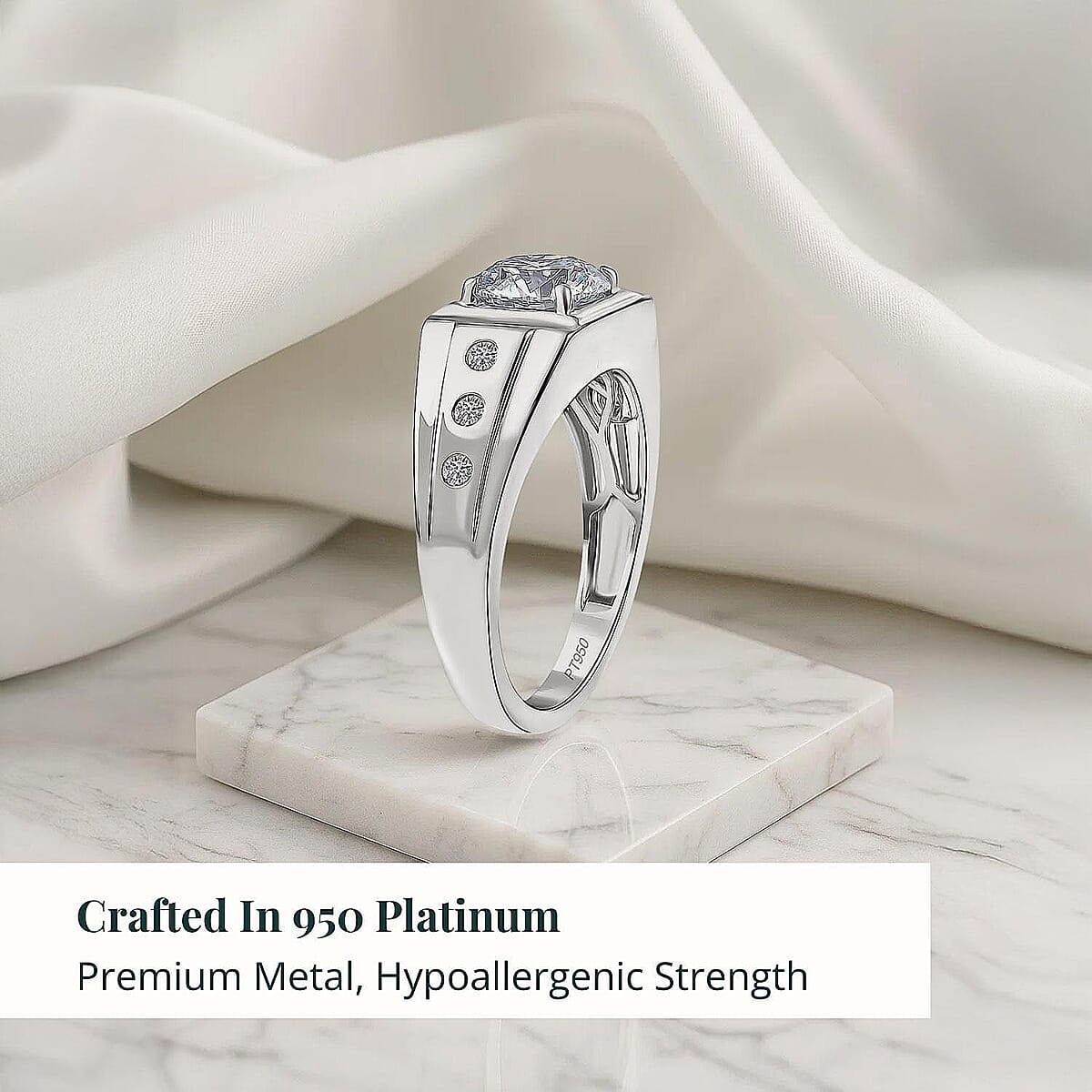 Doorbuster SGL Certified Luxuriant 100 Facet Lab Grown Diamond E-F VS 2.20 ctw Art Deco Men's Ring in 950 Platinum (Size 14.0) 10.65 Grams image number 3