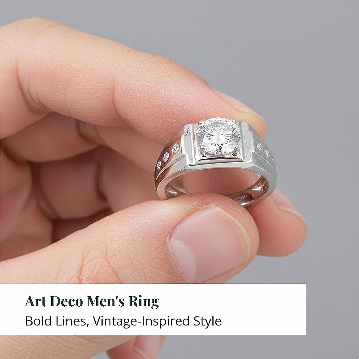 Doorbuster SGL Certified Luxuriant 100 Facet Lab Grown Diamond E-F VS 2.20 ctw Art Deco Men's Ring in 950 Platinum (Size 14.0) 10.65 Grams image number 6