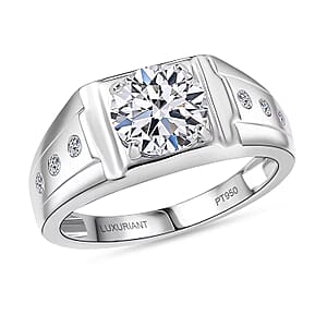 Doorbuster SGL Certified Luxuriant 100 Facet Lab Grown Diamond E-F VS 2.20 ctw Art Deco Men's Ring in 950 Platinum (Size 9.5) 10.65 Grams