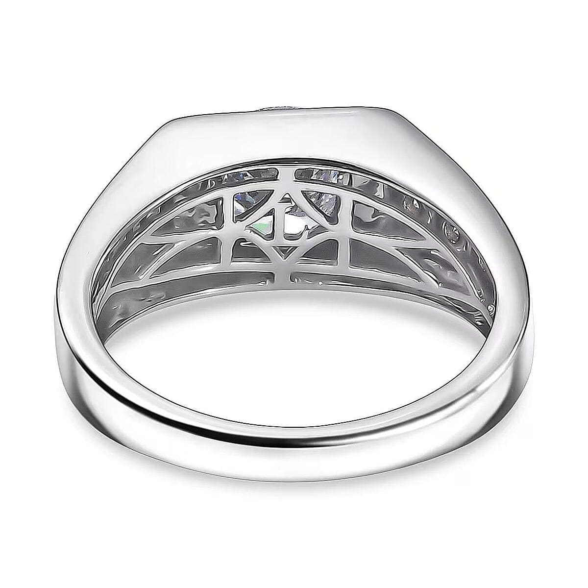 Doorbuster SGL Certified Luxuriant 100 Facet Lab Grown Diamond E-F VS 2.20 ctw Art Deco Men's Ring in 950 Platinum (Size 9.5) 10.65 Grams image number 8