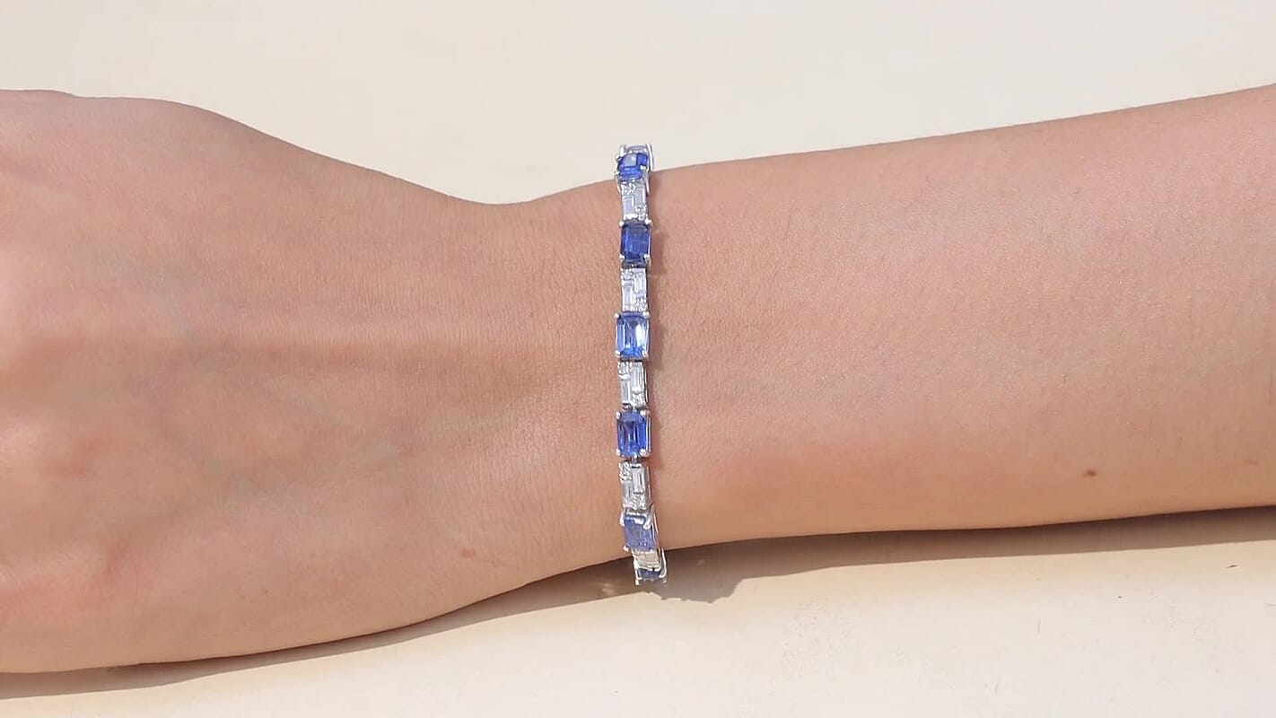 D'Joy Kashmir Kyanite, Moissanite Bracelet in Rhodium Over Sterling Silver (8.00 In) 11.80 ctw