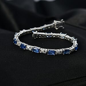 D'Joy Kashmir Kyanite and Moissanite 10.70 ctw Bracelet in Rhodium Over Sterling Silver (7.25 In)