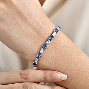 D'Joy Kashmir Kyanite and Moissanite 10.70 ctw Bracelet in Rhodium Over Sterling Silver (7.25 In)
