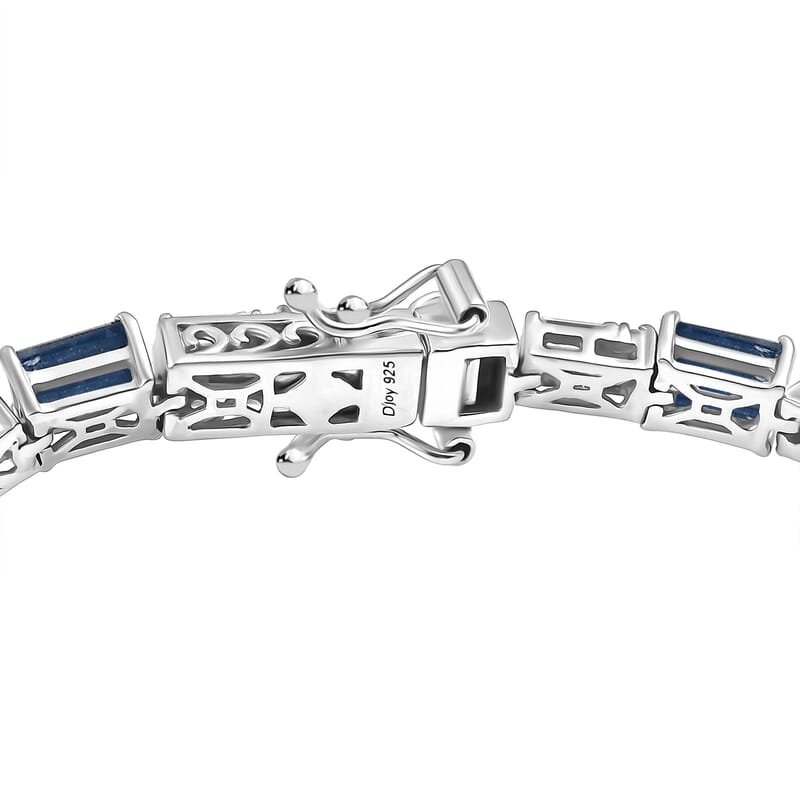 D'Joy Kashmir Kyanite and Moissanite 10.70 ctw Linear Luxe Bracelet in Rhodium Over Sterling Silver (7.25 In)