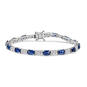 D'Joy Kashmir Kyanite and Moissanite 10.10 ctw Bracelet in Rhodium Over Sterling Silver (6.50 In)