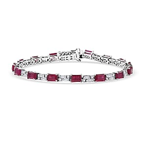 D'Joy Niassa Ruby (FF) and Moissanite 16.00 ctw Bracelet in Rhodium Over Sterling Silver (8.00 In)