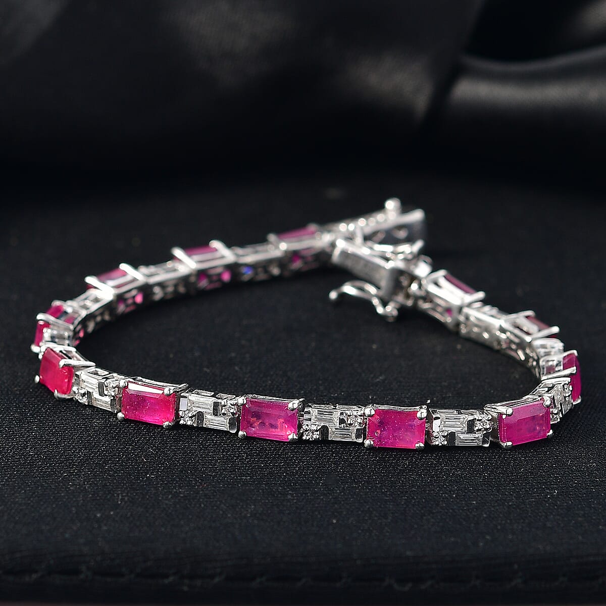 D'Joy Niassa Ruby (FF) and Moissanite 16.00 ctw Bracelet in Rhodium Over Sterling Silver (8.00 In) image number 1