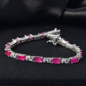 D'Joy Niassa Ruby (FF) and Moissanite 16.00 ctw Linear Luxe Bracelet in Rhodium Over Sterling Silver (8.00 In)