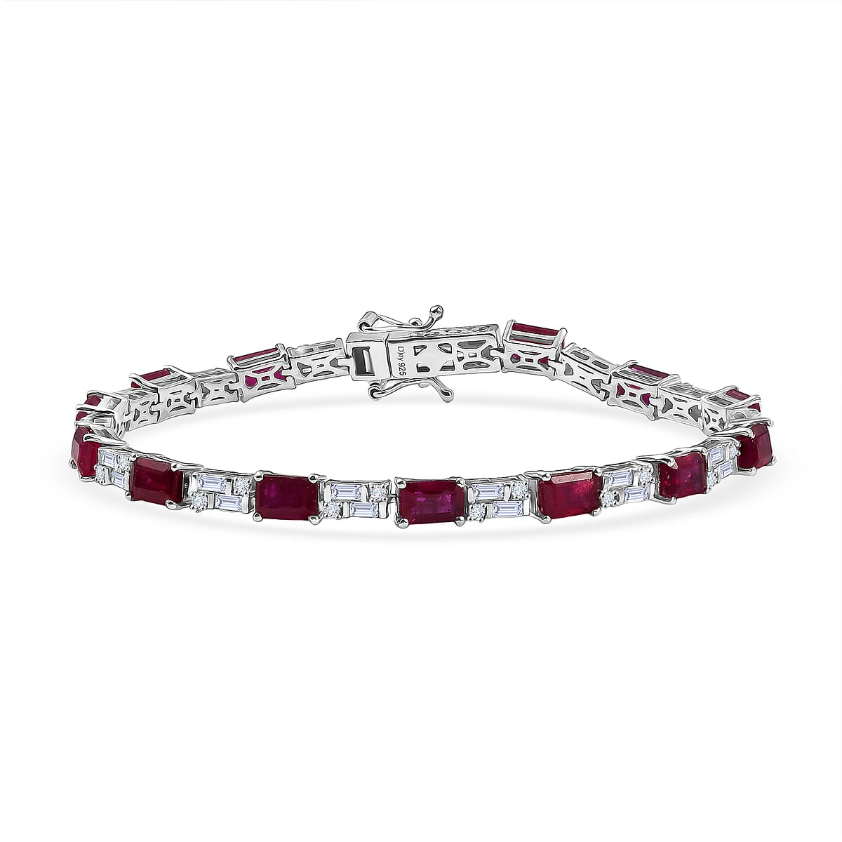 D'Joy Niassa Ruby (FF) and Moissanite 15.00 ctw Bracelet in Rhodium Over Sterling Silver (7.25 In) image number 0