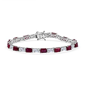 D'Joy Niassa Ruby (FF) and Moissanite 15.00 ctw Bracelet in Rhodium Over Sterling Silver (7.25 In)