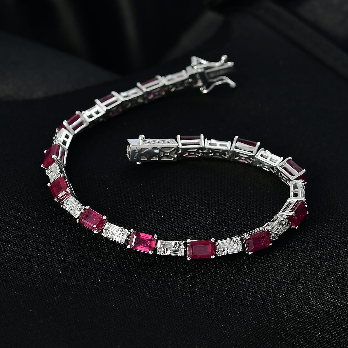 D'Joy Niassa Ruby (FF) and Moissanite 15.00 ctw Bracelet in Rhodium Over Sterling Silver (7.25 In) image number 1
