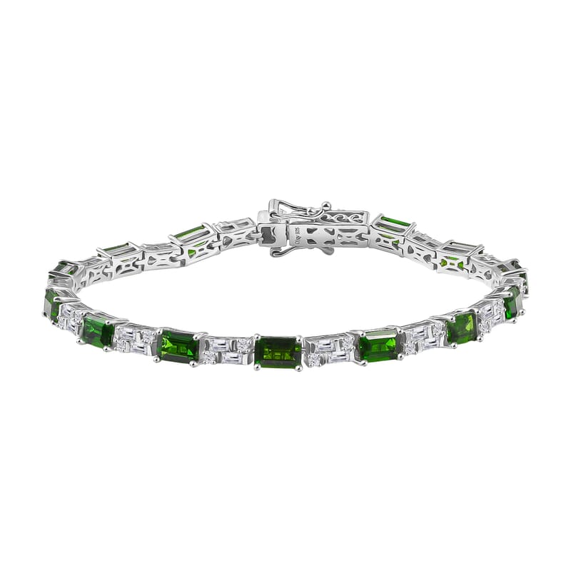 D'Joy Chrome Diopside and Moissanite 9.25 ctw Linear Luxe Bracelet in Rhodium Over Sterling Silver (7.25 In)