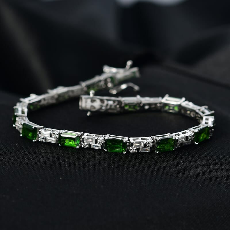 D'Joy Chrome Diopside and Moissanite 9.25 ctw Linear Luxe Bracelet in Rhodium Over Sterling Silver (7.25 In)