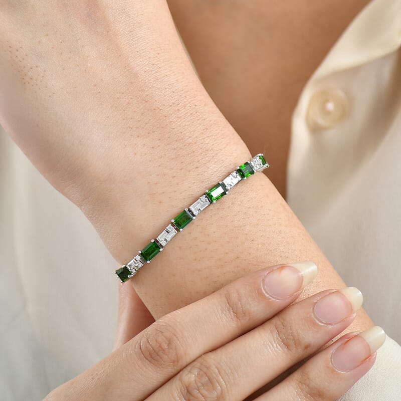 D'Joy Chrome Diopside and Moissanite 9.25 ctw Linear Luxe Bracelet in Rhodium Over Sterling Silver (7.25 In)