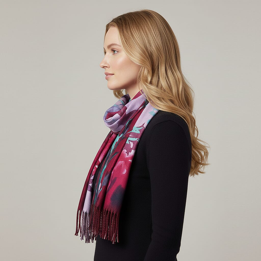 La Marey Rose Pink Floral Printed Scarf
