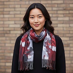 La Marey Deep Red Floral Printed Scarf