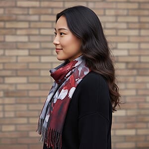 La Marey Deep Red Floral Printed Scarf
