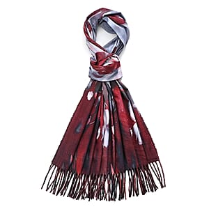 La Marey Deep Red Floral Printed Scarf