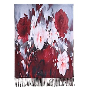 La Marey Deep Red Floral Printed Scarf