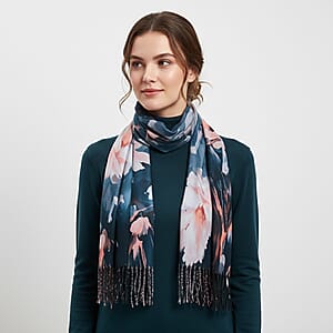 La Marey Deep Blue Floral Printed Scarf
