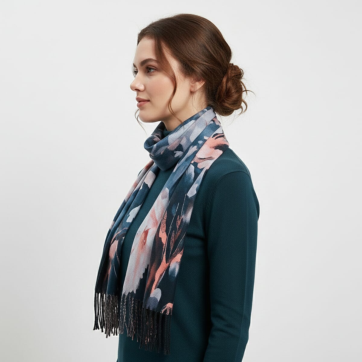 La Marey Deep Blue Floral Printed Scarf image number 1