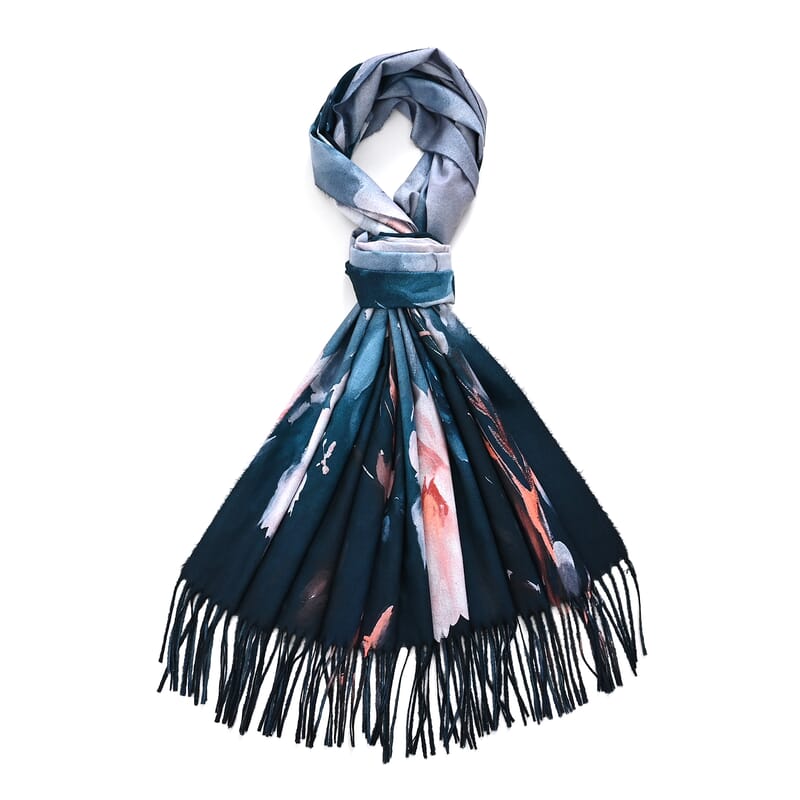 La Marey Deep Blue Floral Printed Scarf