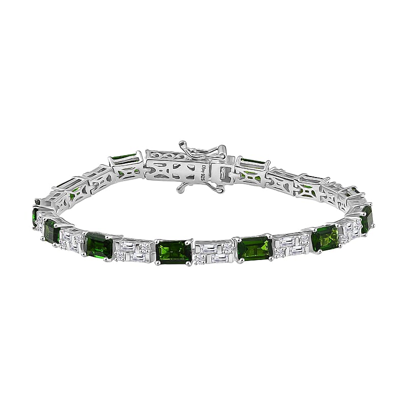 D'Joy Chrome Diopside and Moissanite 8.50 ctw Linear Luxe Bracelet in Rhodium Over Sterling Silver (6.50 In)