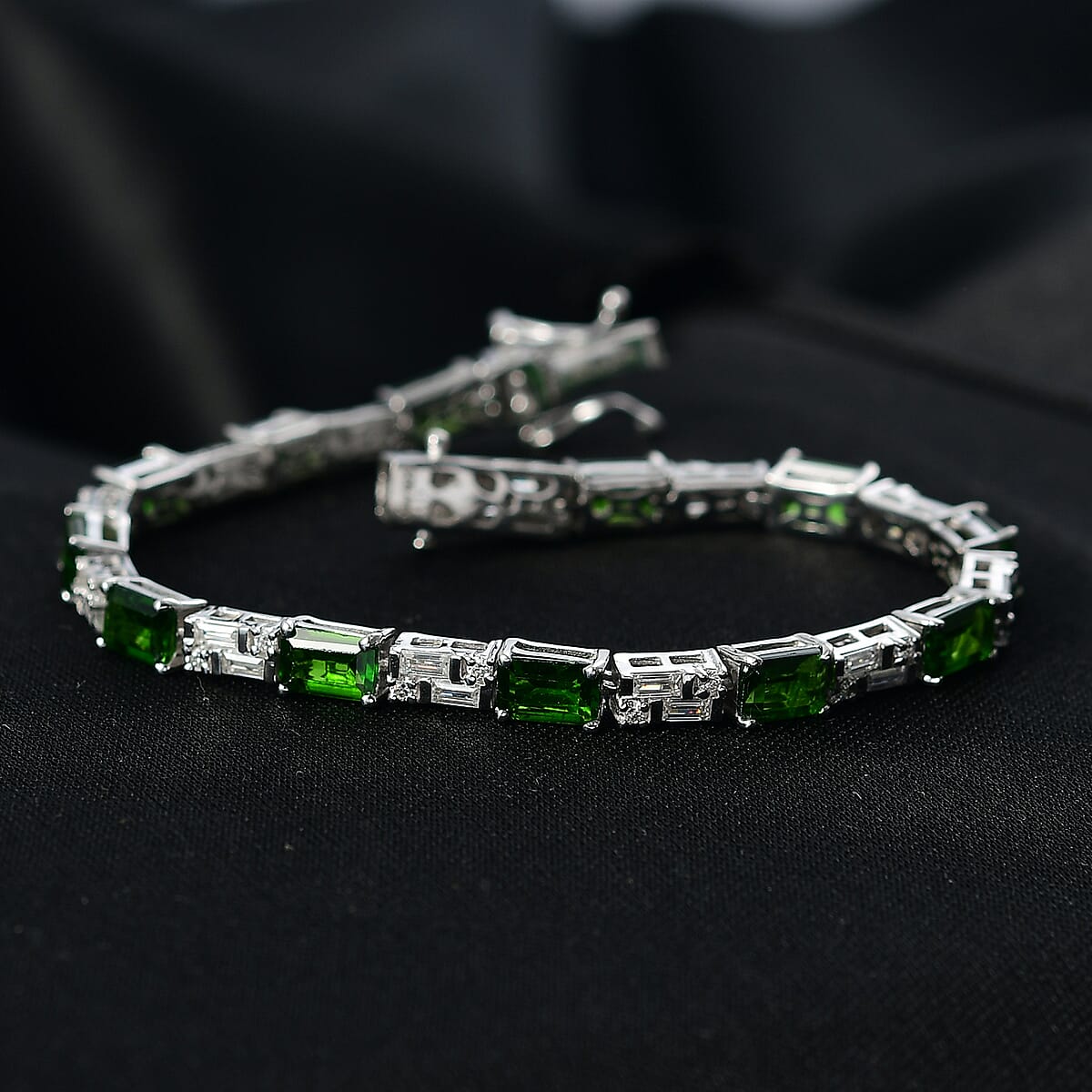 D'Joy Chrome Diopside and Moissanite 8.50 ctw Bracelet in Rhodium Over Sterling Silver (6.50 In) image number 1