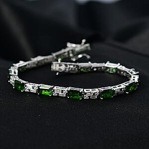 D'Joy Chrome Diopside and Moissanite 8.50 ctw Linear Luxe Bracelet in Rhodium Over Sterling Silver (6.50 In)