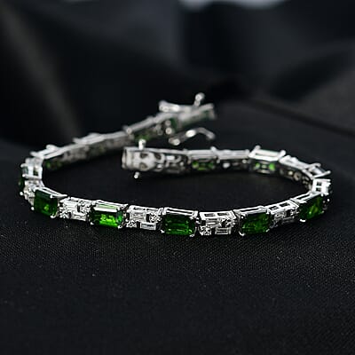 D'Joy Chrome Diopside and Moissanite 8.50 ctw Linear Luxe Bracelet in Rhodium Over Sterling Silver (6.50 In)