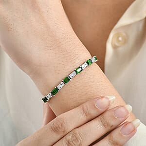 D'Joy Chrome Diopside and Moissanite 8.50 ctw Linear Luxe Bracelet in Rhodium Over Sterling Silver (6.50 In)