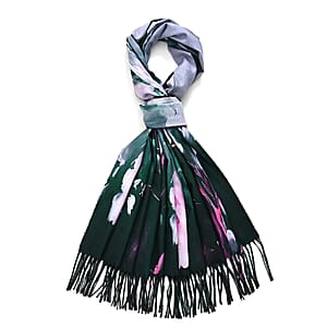 La Marey Dark Green Floral Printed Scarf