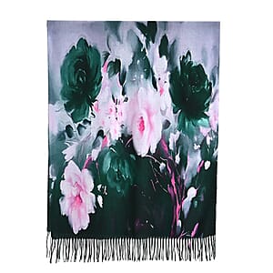 La Marey Dark Green Floral Printed Scarf