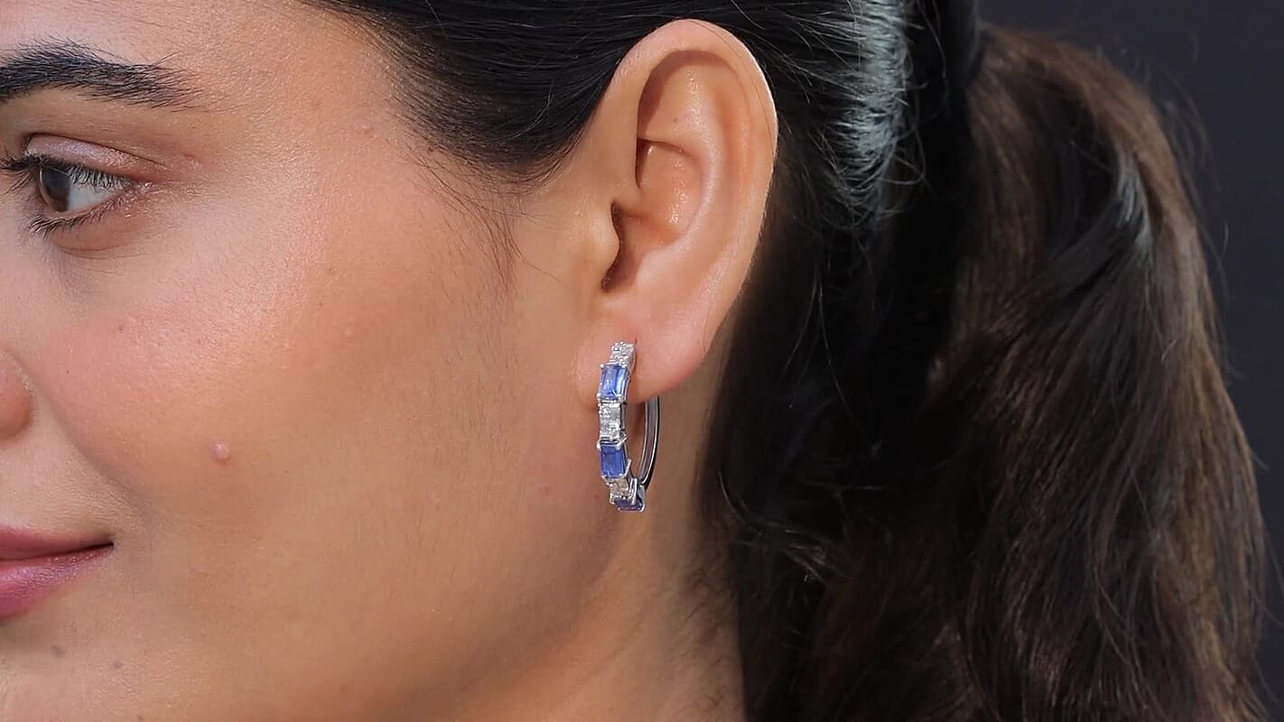 D'Joy Kashmir Kyanite, Moissanite Earrings in Rhodium Over Sterling Silver 4.80 ctw