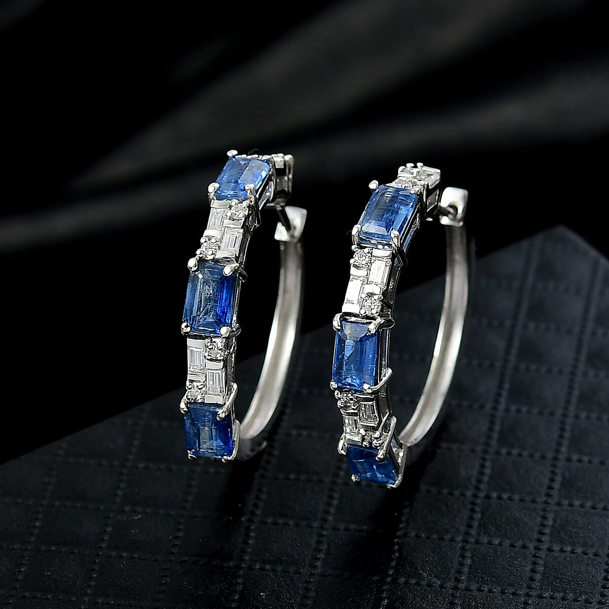 D'Joy Kashmir Kyanite, Moissanite Earrings in Rhodium Over Sterling Silver 4.80 ctw image number 1