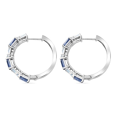 D'Joy Kashmir Kyanite and Moissanite 4.80 ctw Linear Luxe Earrings in Rhodium Over Sterling Silver 