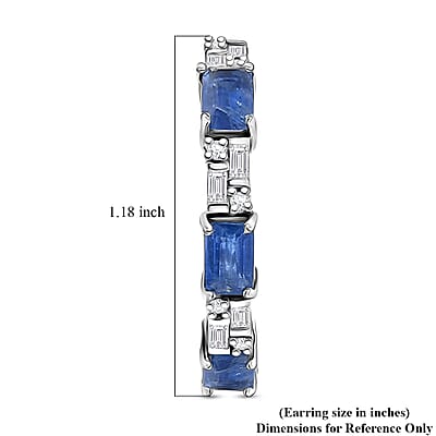 D'Joy Kashmir Kyanite and Moissanite 4.80 ctw Linear Luxe Earrings in Rhodium Over Sterling Silver 