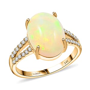 Luxoro 14K Yellow Gold  AAA   Ethiopian Opal ,  White Diamond  I2 Ring ,  Gold Wt. 4.02 g 4.80 ctw